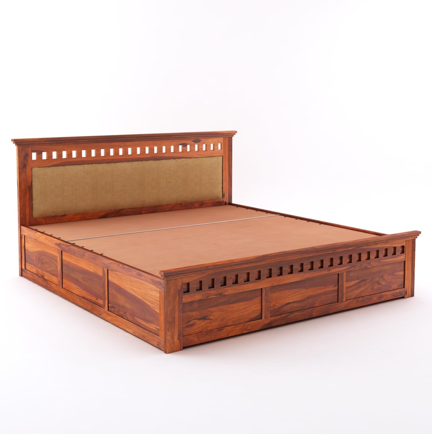 Goyal Handicraft Sheesham Wood King Size Bed with Hydraulic Storage Wooden Double Bed Cot Palang for Bedroom Living Room Home and Hotels (Cream and Honey) | 1 Year Warranty