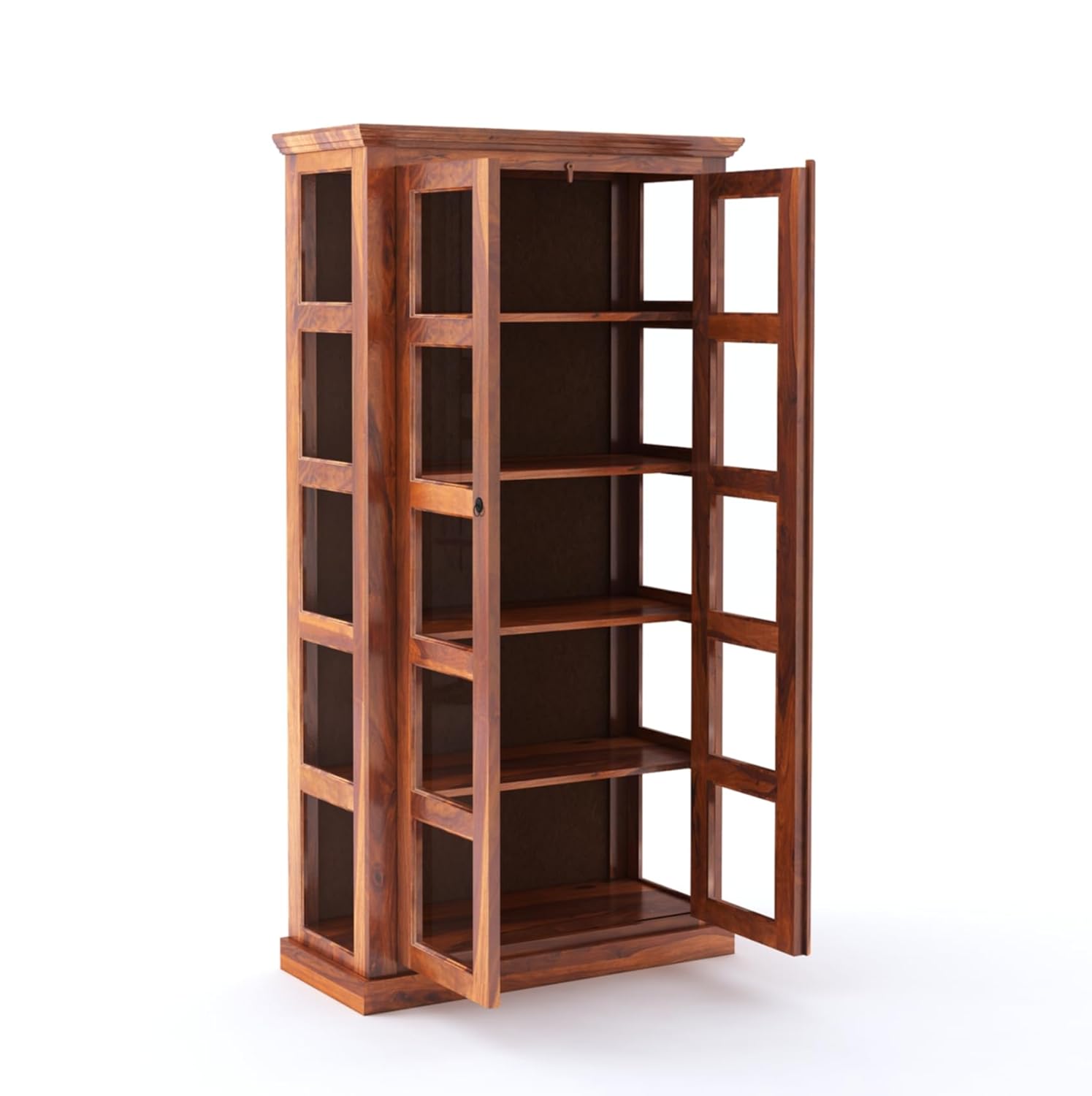Sheesham Wood Bookshelf with Glass Door for Home Library Solid Wood Bookcase Wooden Crockery Cabinet for Kitchen Book Shelf
