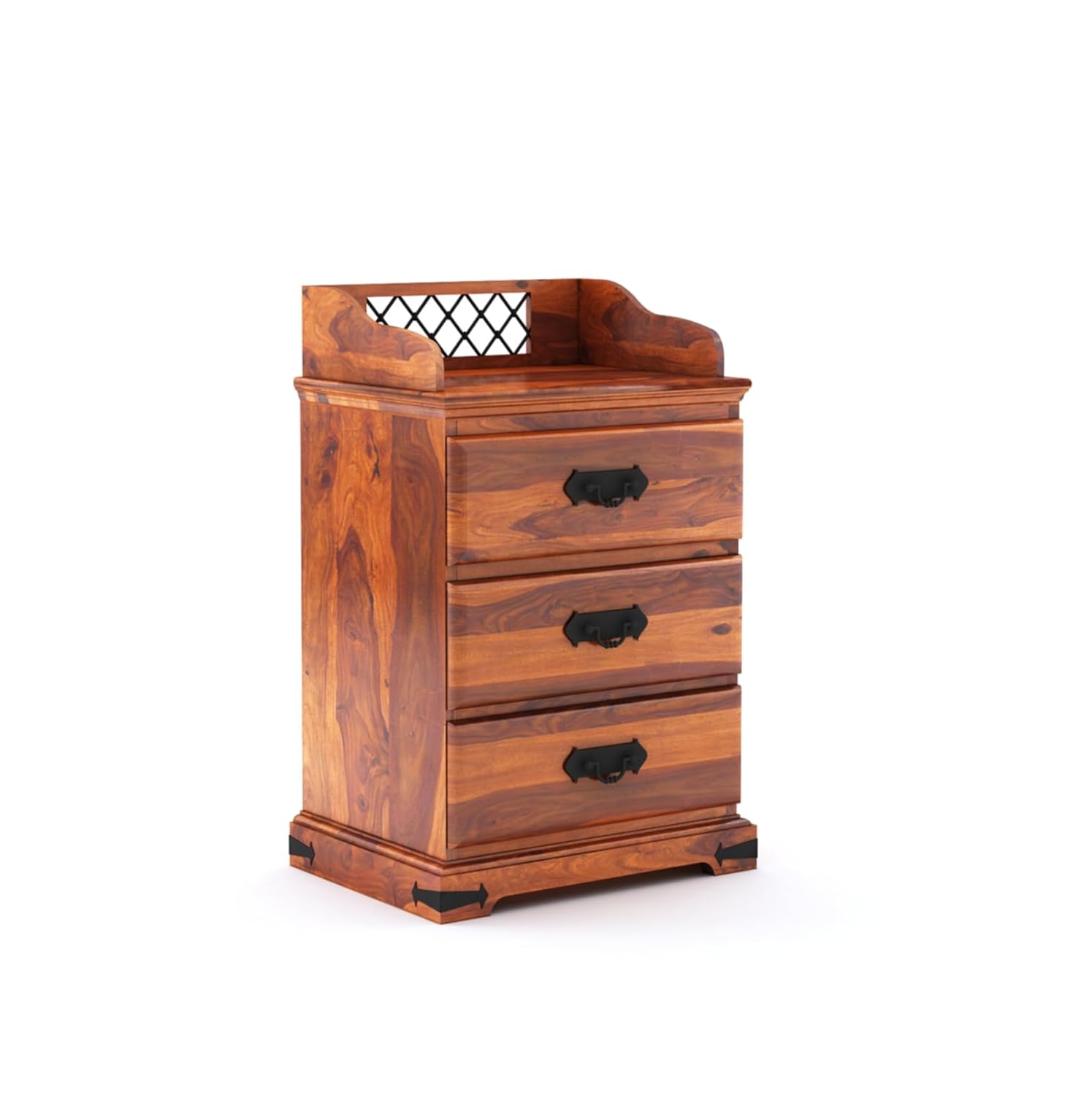 Sheesham Wood Bedside Table with 3 Drawer Storage End Table Sofa Side Table for Living Room Home and Office