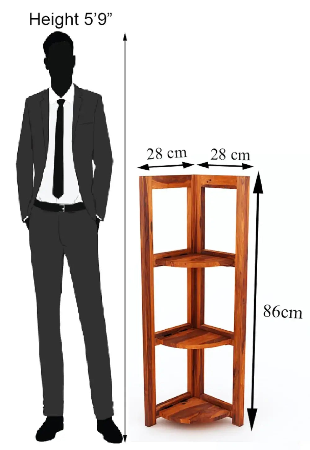 3 Tier Corner Shelf & Bookshelf - Honey Finish