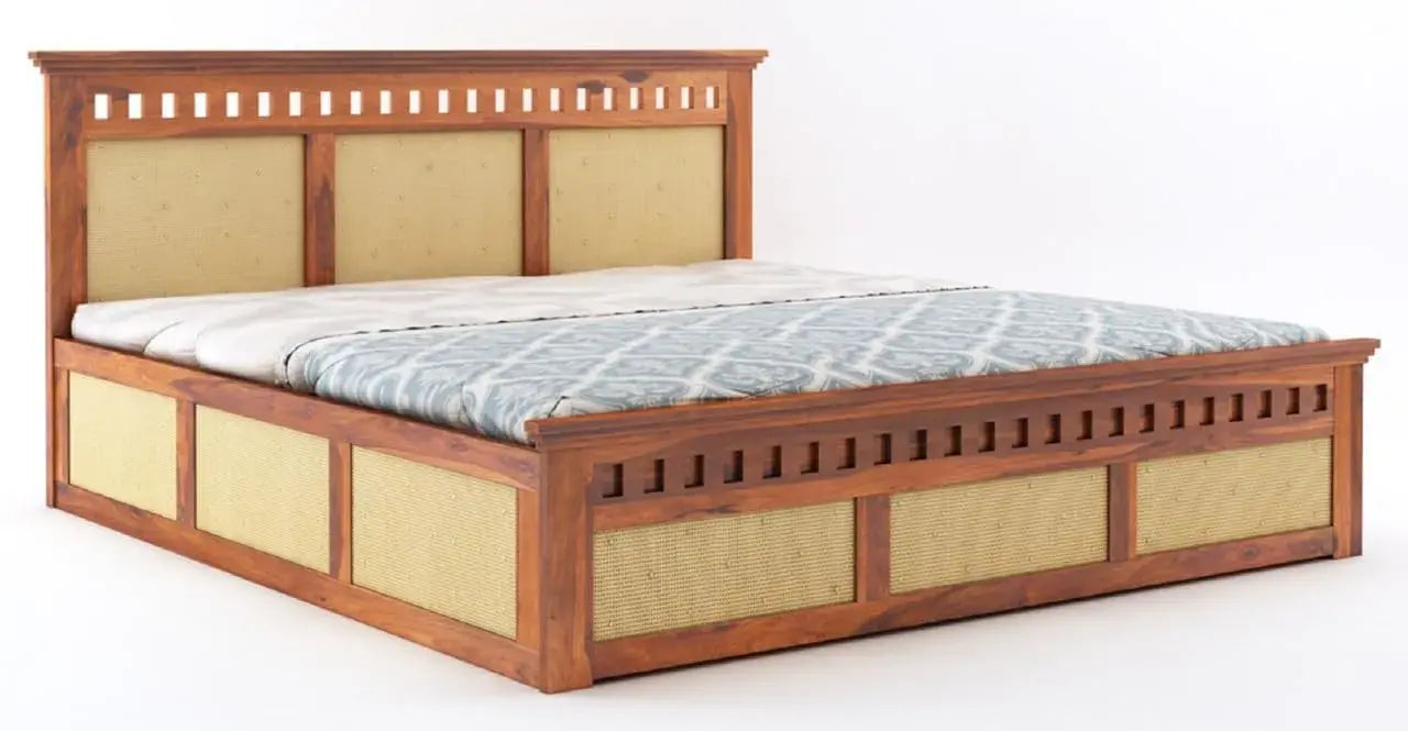 King Size Cane Bed with Box Storage | Honey Finish