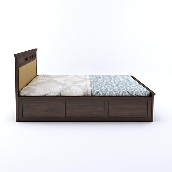 Goyal Handicraft Sheesham Wood King Size Kuber Bed with Box Storage for Bedroom Living Room Home Hotel Wooden Double Bed Cot Palang (Cream & Walnut Finish) | 1 Year Warranty