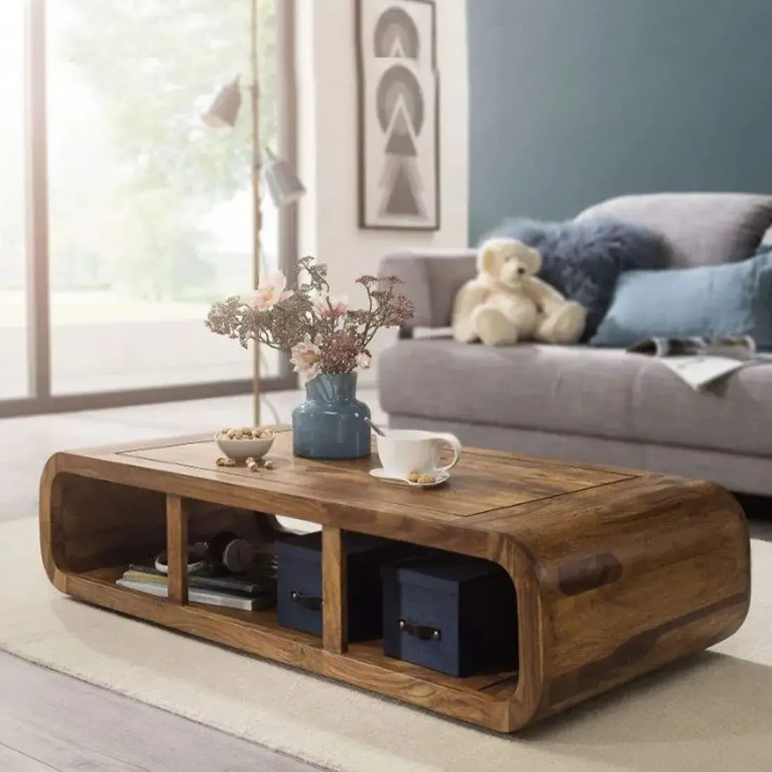 Coffee Table With Shelf Storage | Honey_Finish