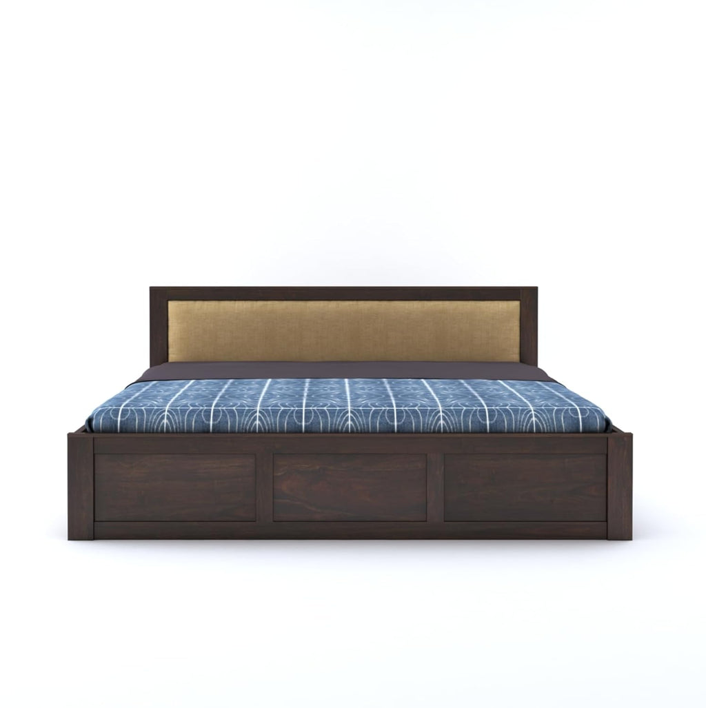 Sheesham Wood King Size Bed Without Storage Wooden Headboard Cushion Cot Double Bed Furniture for Bedroom Living Room Home