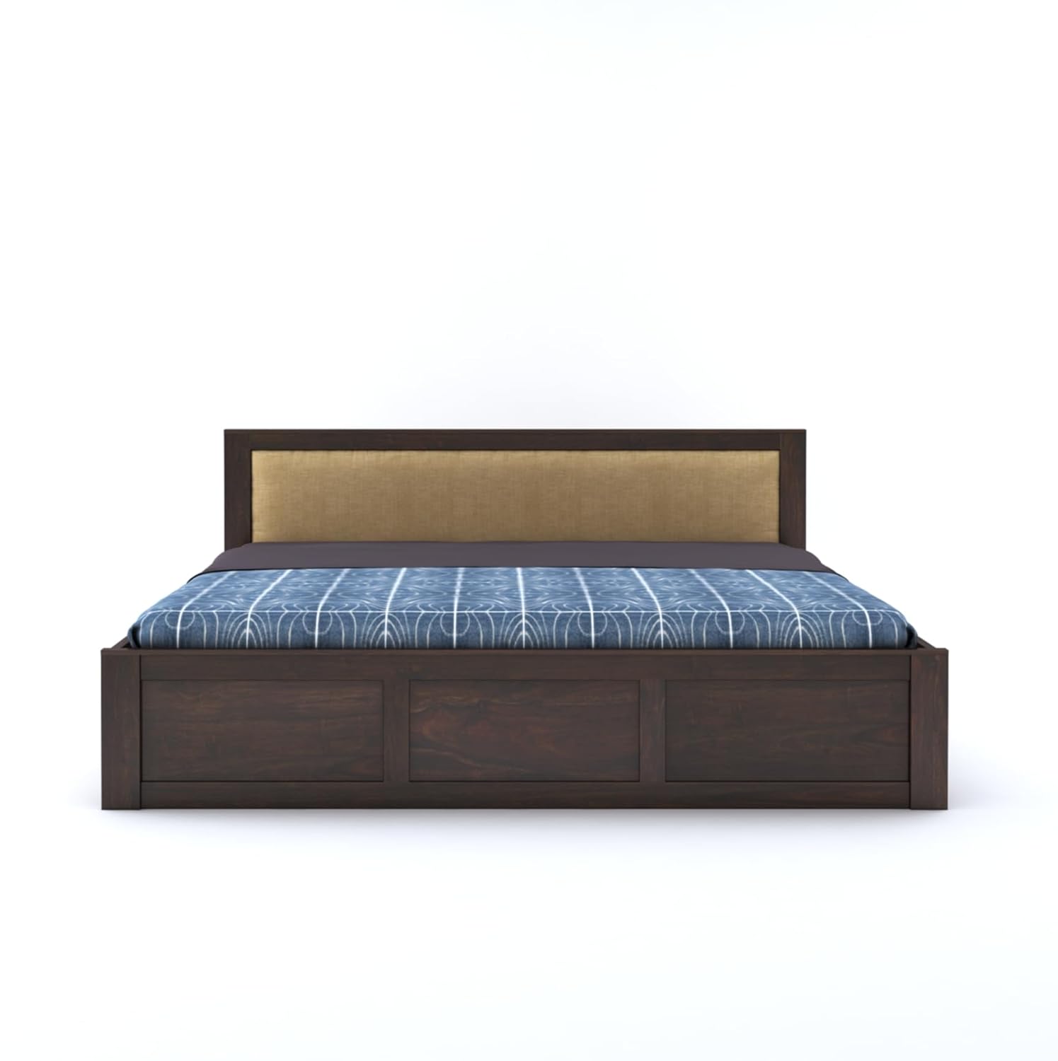 Sheesham Wood Queen Size Bed Without Storage Wooden Headboard Cushion Cot Double Bed Furniture for Bedroom Living Room Home