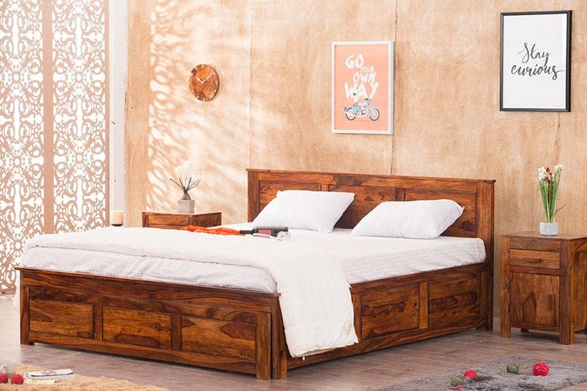 Sheesham Wood King Size Bed With Open Dual Storage