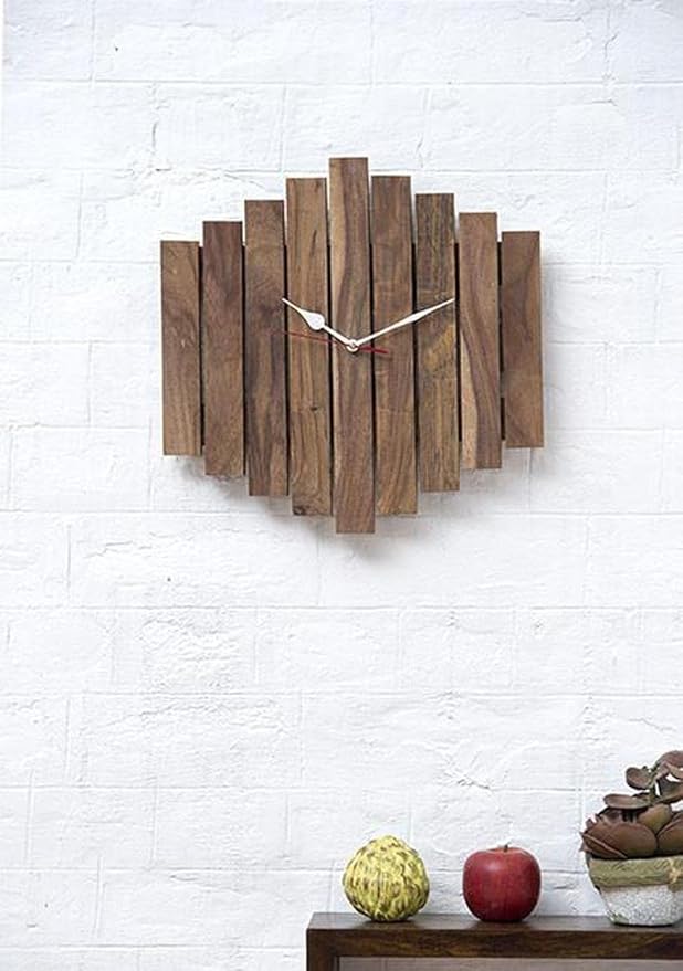 Goyal Handicraft Sheesham Wood Analog Wall Clock Classic Clock Contemporary Solid Wooden Frame Handcrafted Hanging Analog Wall Clock Hexagonal for Décor Living Room Home (Brown)