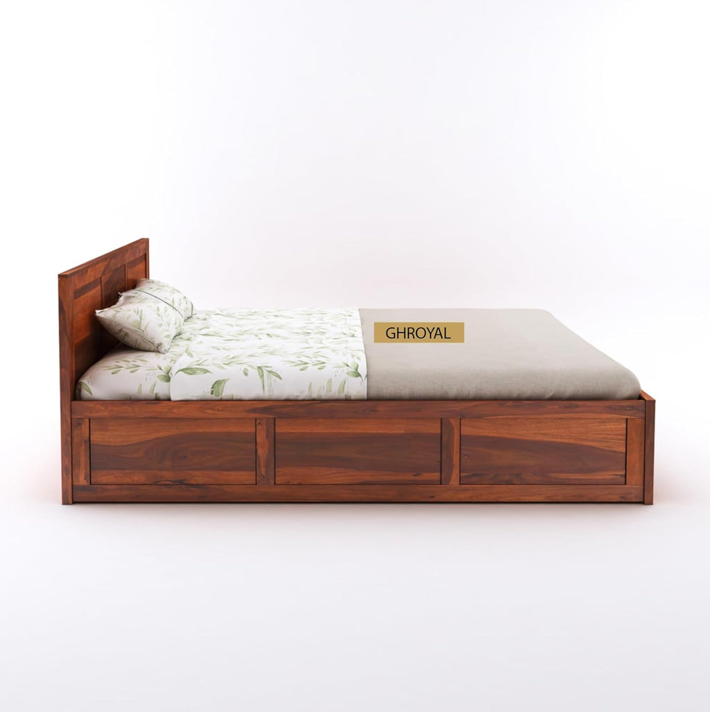 Sheesham Wood Queen Size Double Bed with Box Storage for Bedroom Furniture Wooden Palang for Living Room Furniture