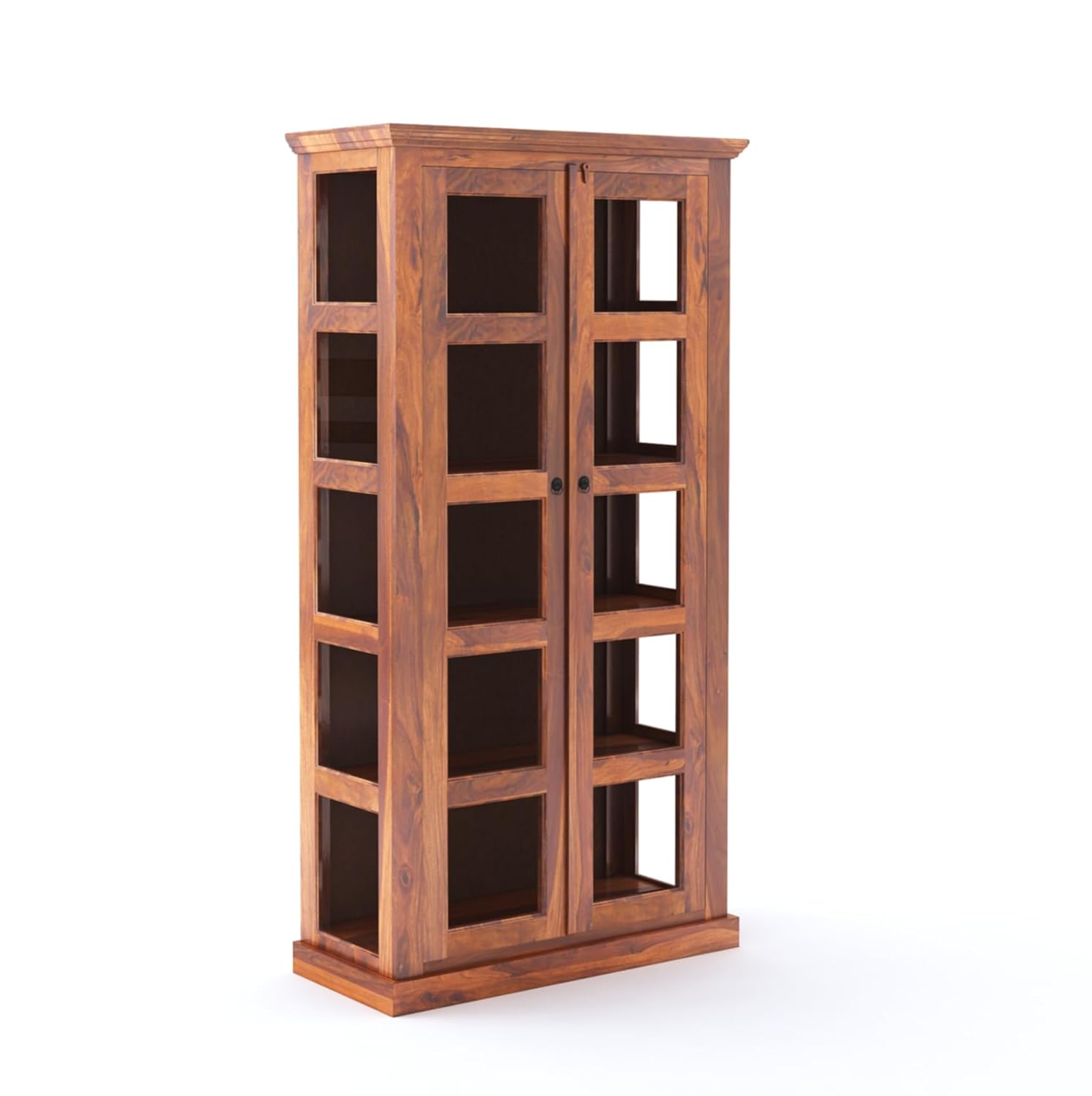 Sheesham Wood Bookshelf with Glass Door for Home Library Solid Wood Bookcase Wooden Crockery Cabinet for Kitchen Book Shelf