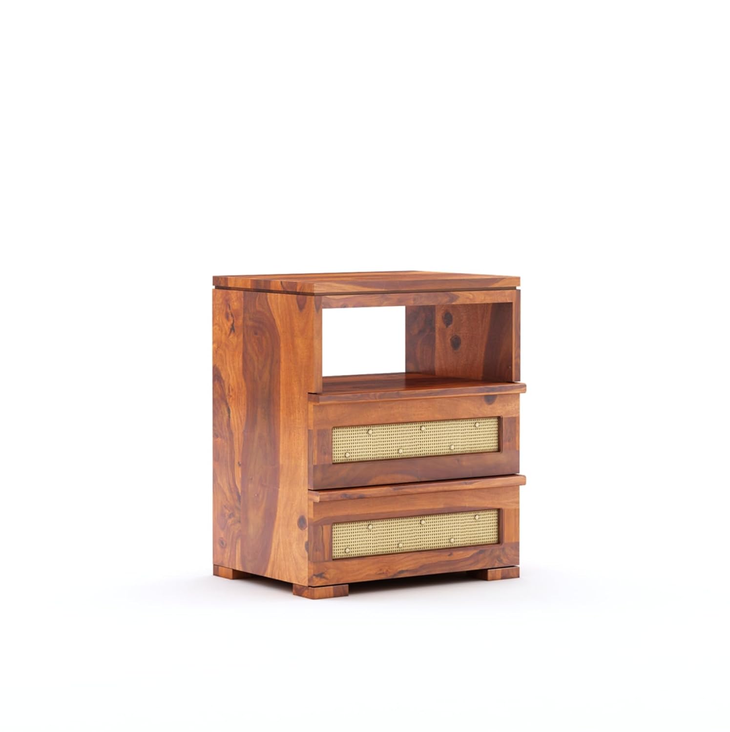Sheesham Wood Bedside Table for Bedroom Living Room Home Office with 2 Drawer and 1 Open Shelf Storage Furniture | Sofa Side Table | End Table | Nightstand