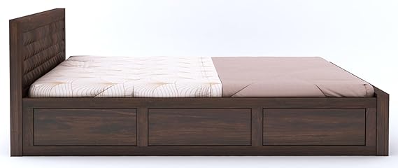 Goyal Handicraft Sheesham Wood King Size Bed for Bedroom Solid Wood Double Bed Cot with Front Opening Drawer Storage Palang for Living Room Furniture (Walnut Finish)