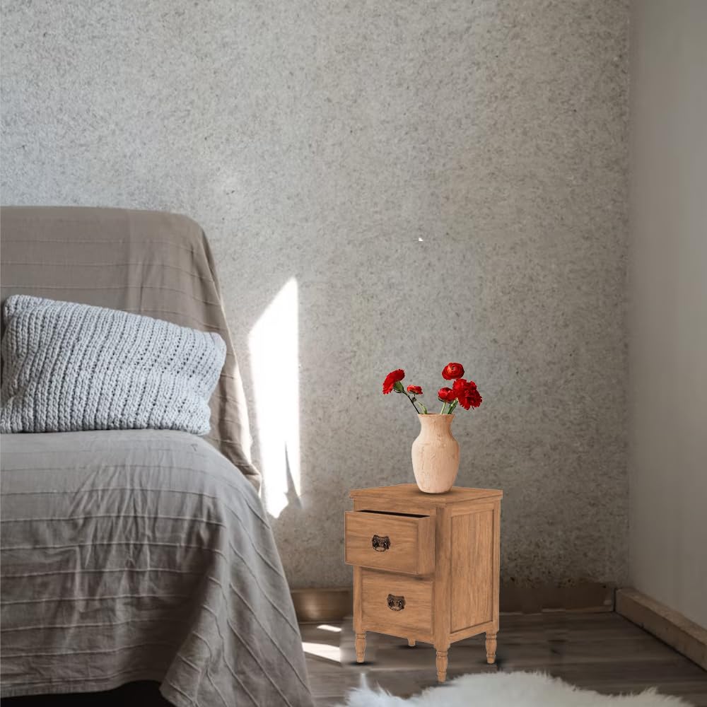 Sheesham Wood Bedside Table with 2 Drawers Storage Furniture Wooden Sofa Side Table Night Stand End Table for Bedroom Living Room Home Office