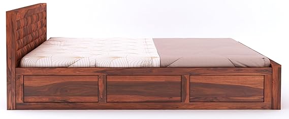 Goyal Handicraft Sheesham Wood Queen Size Bed with Front Opening Drawer Storage for Bedroom Living Room Home Hotel Wooden Doule Bed Cot Palang Furniture (Honey Finish)