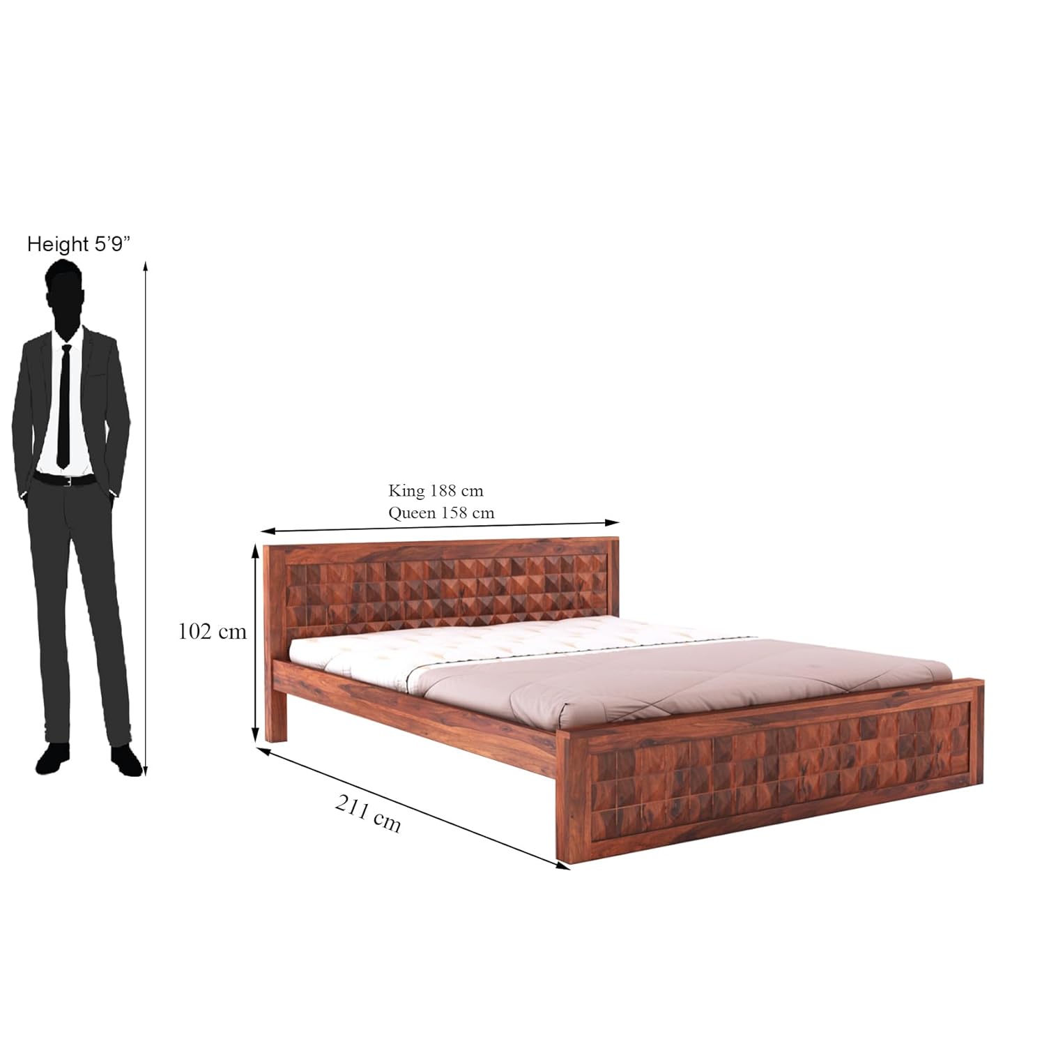 Sheesham Wood Queen Size Bed with Box Storage and Headboard | Durable Wooden Double Bed Cot Palang Furniture for Bedroom, Living Room, Guest Room, Hotel and Home