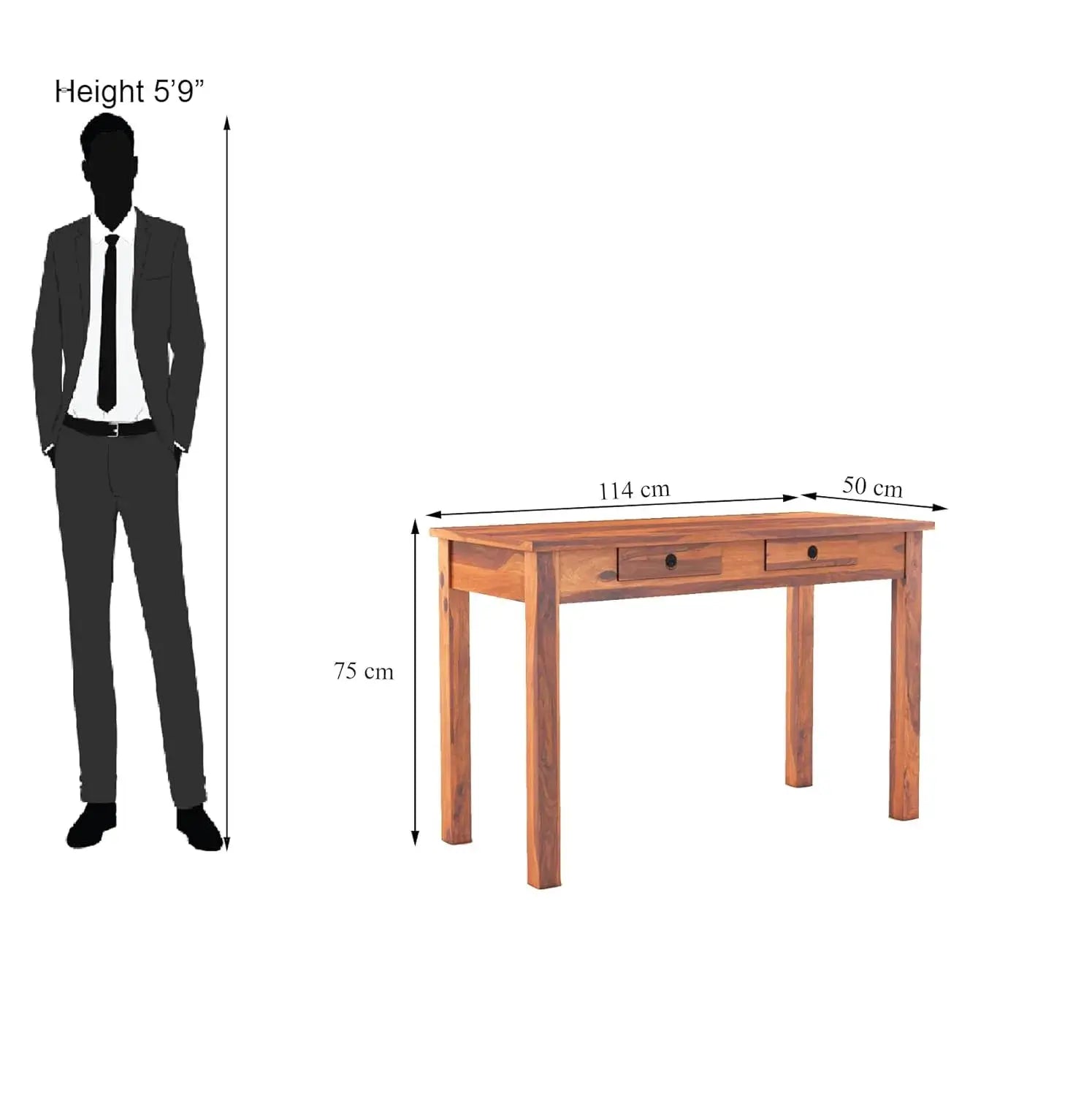 Sheesham Wood Study Table for Student | Solid Wooden Computer Table with 2 Slider Drawer for Home, Office and Study Room | Workstation Modern Desk