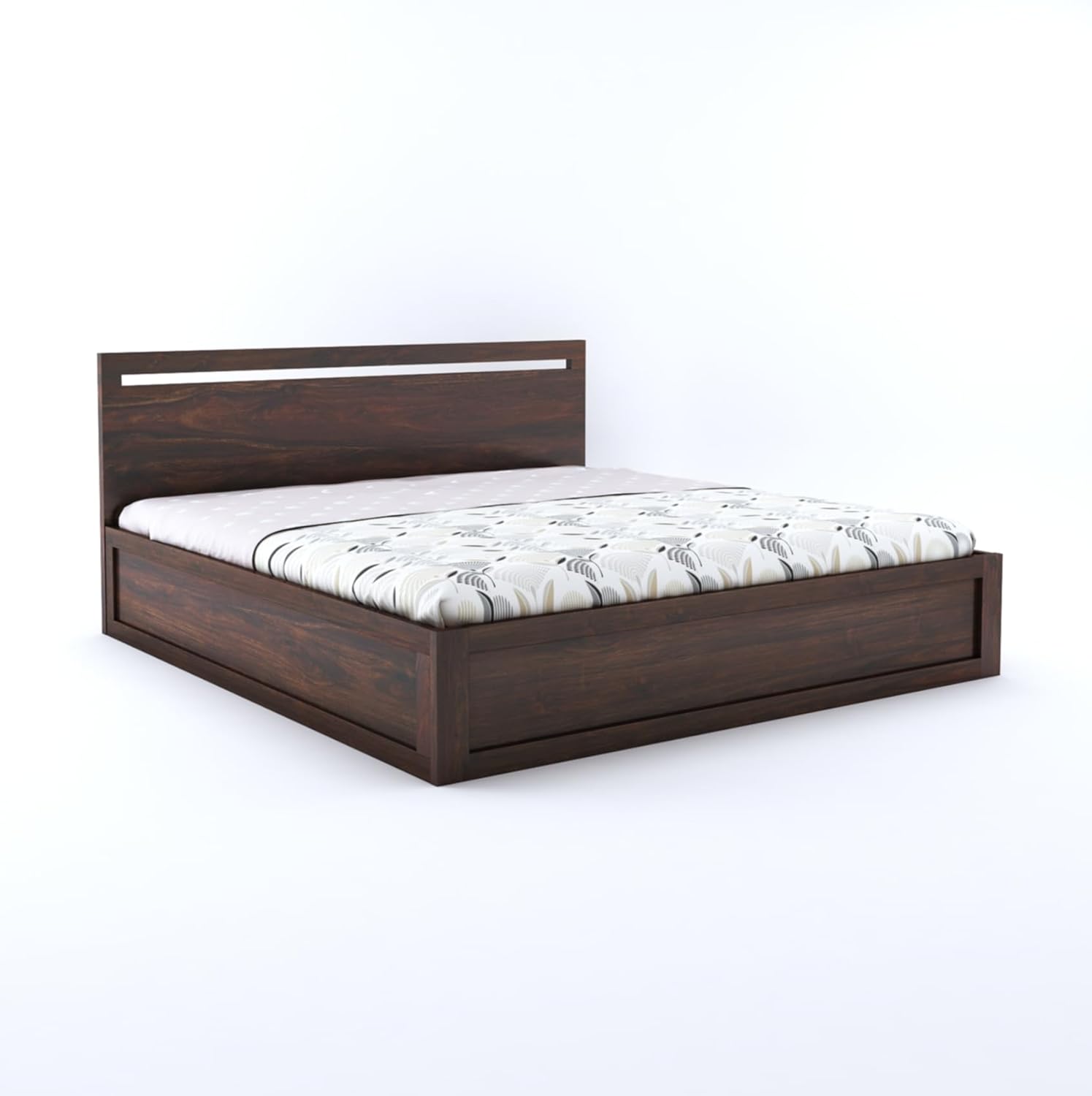 Wood Headboard Panel King Size Bed | Walnut Finish