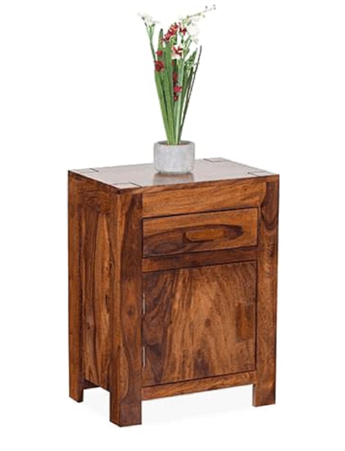 Sheesham Wood Bedside Table with Cabinet Storage Night Stand Sofa Side Table End Table Furniture for Living Room Home Office