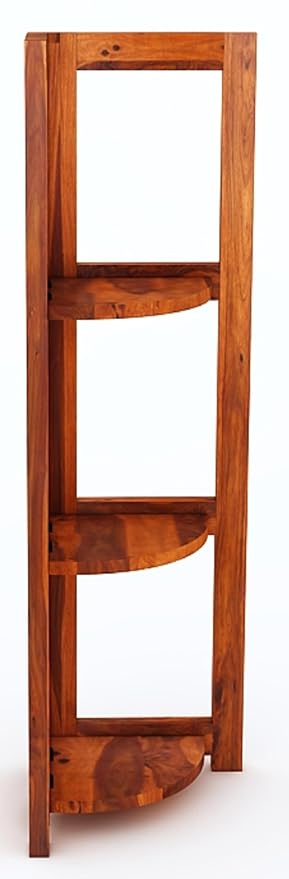 Goyal Handicraft Sheesham Wood 3 Tier Corner Shelf Display Rack Shelves Storage Organizer Ladder Bookshelf for Living Room Bedroom Home Office (Honey Finish)