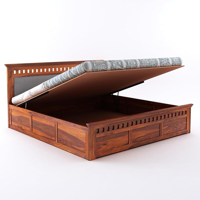 Sheesham Wood Queen Size Bed with Box Storage | 1 Year Warranty | Wooden Double Bed Cot Palang Furniture for Bedroom Living Room Home Hotel