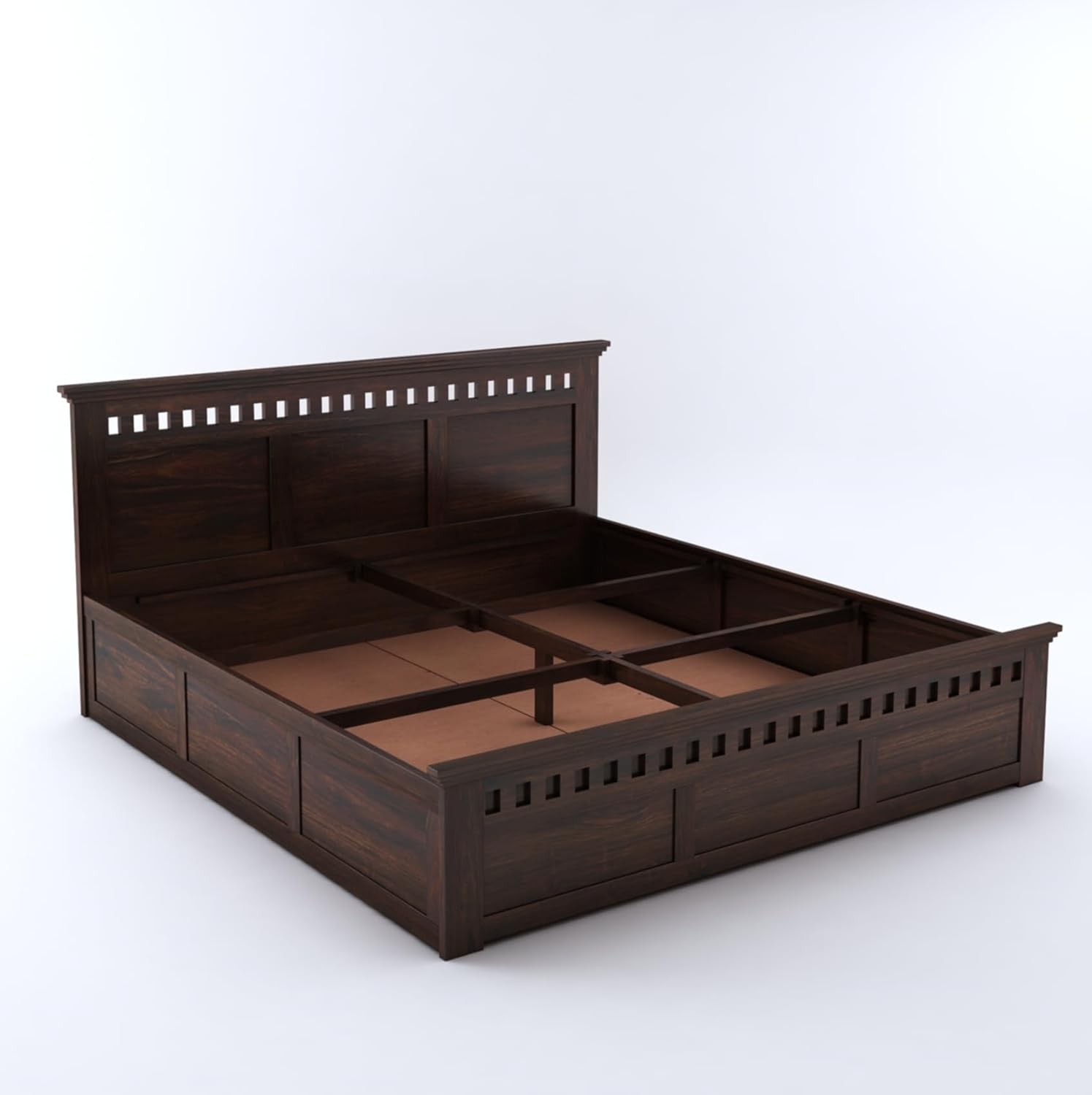 Goyal Handicraft Solid Sheesham Wood Kuber Queen Size Double Bed with Box Storage Cot for Bedroom Living Room Home (Walnut Finish) | 1 Year Warranty