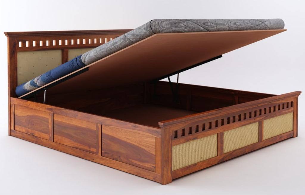 Sheesham Wood King Size Kuber Bed with Storage for Bedroom Living Room Home Hotel Wooden Double Bed Cot Palang with Box Storage Furniture