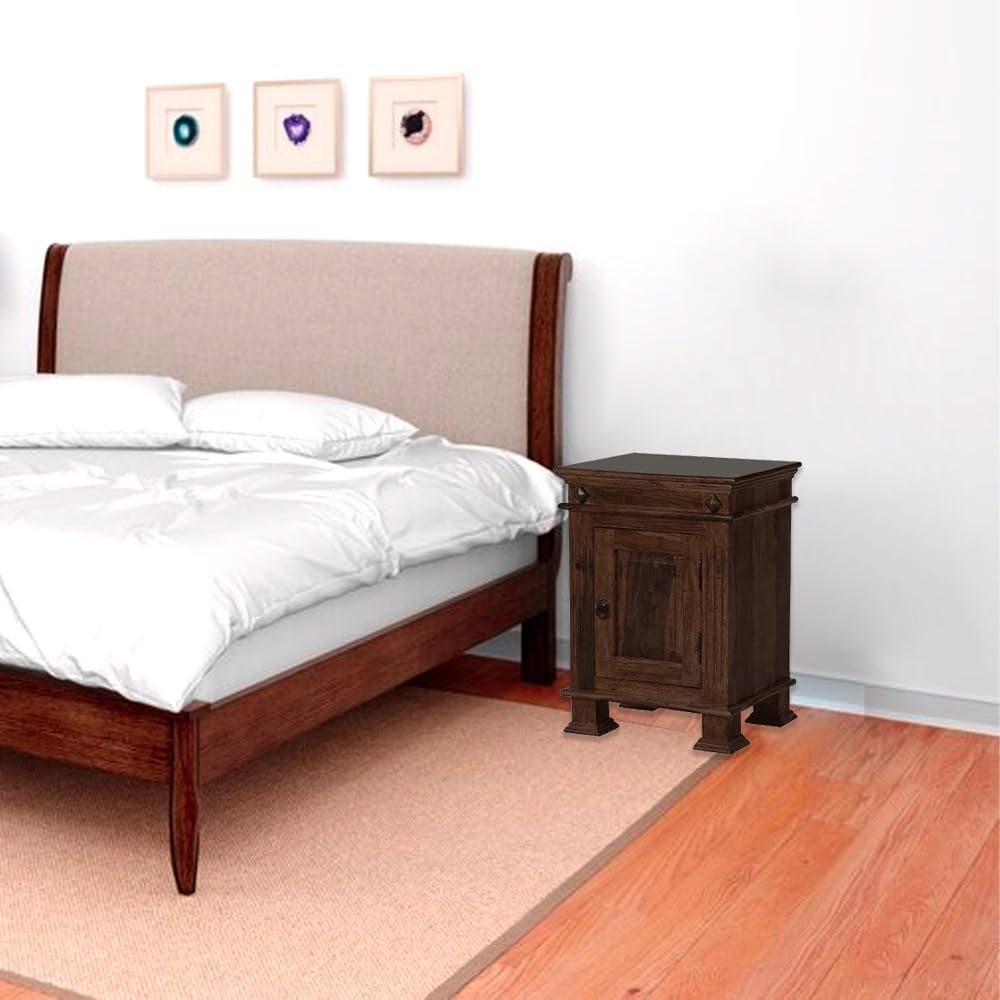 Sheesham Wood Bedside Table with Cabinet Storage Night Stand Sofa Side Table End Table Furniture for Living Room Home Office