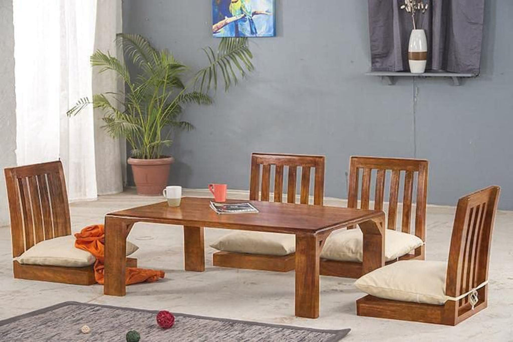 Sheesham Wood Japanese 4 Seater Dining Table Wooden Low Height Dinner Table for Living Room Home and Restaurant