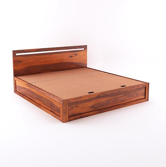 Goyal Handicraft Sheesham Wood King Size Bed with Hydraulic Storage Wooden Double Bed Cot Palang for Bedroom Living Room Home and Hotels (Honey Finish) | 1 Year Warranty