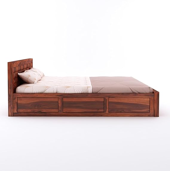 Goyal Handicraft Sheesham Wood King Size Bed with Hydraulic Storage for Bedroom Living Room Home Hotel Furniture Wooden Double Bed Cot Palang for Guest Room (Honey Finish)