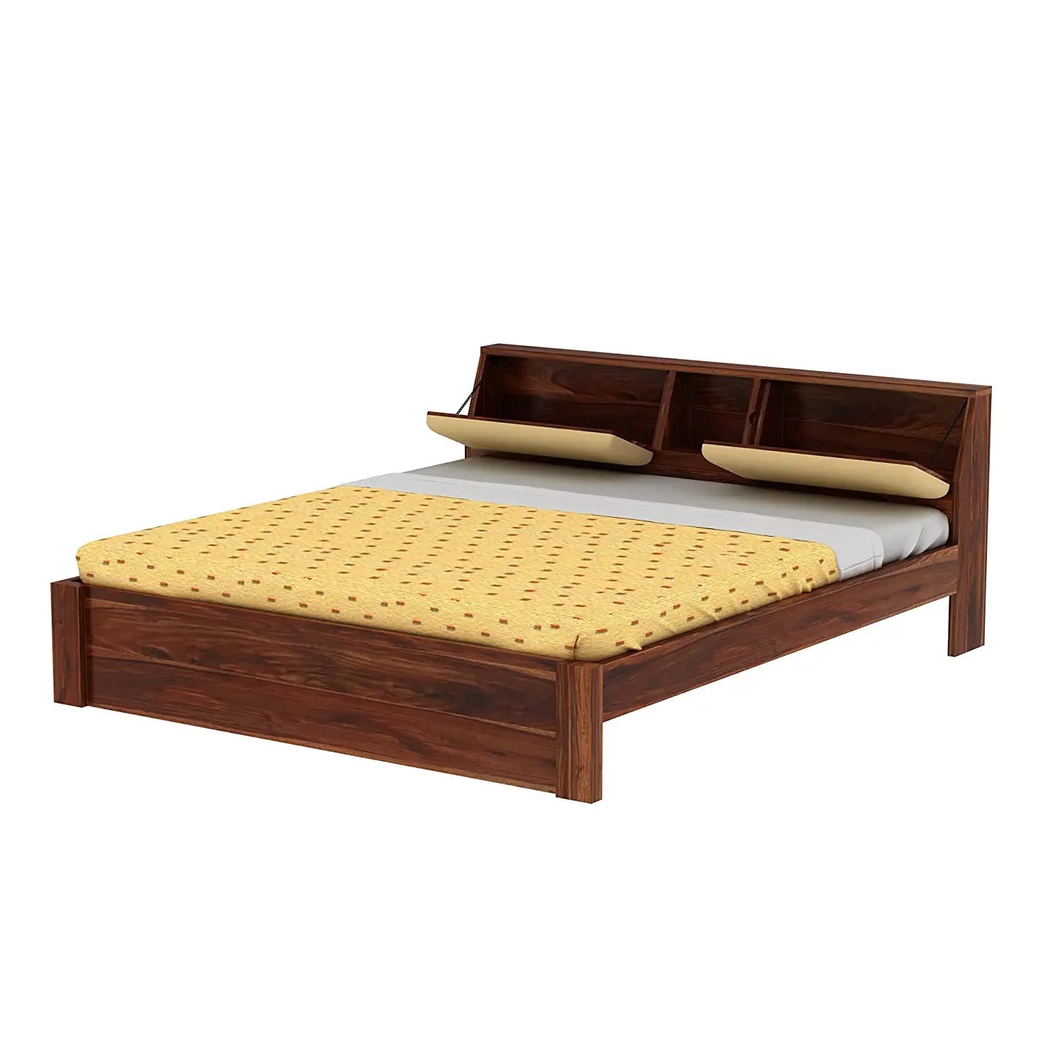 Goyal Handicraft Solid Sheesham Wood Queen Size Bed with Headboard Storage Wooden Double Bed Cot Palang for Bedroom Living Room Home Hotel - Honey Finish | 1 Year Warranty