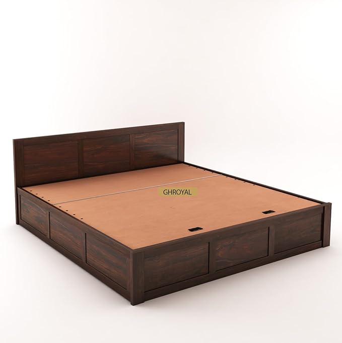 Goyal Handicraft Solid Sheesham Wood King Size with Hydraulic Storage Double Bed for Bedroom Living Room Wooden Furniture Palang (Walnut Finish) | 1 Year Warranty