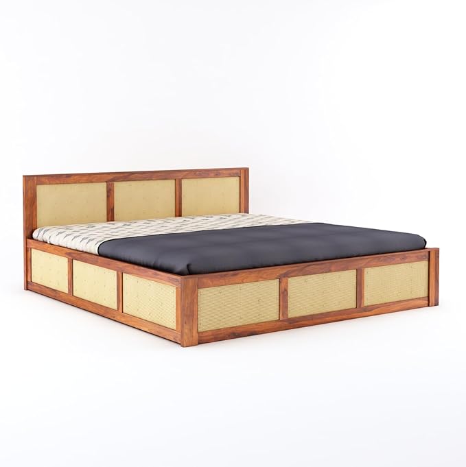 Goyal Handicraft Solid Sheesham Wood King Size Bed with Box Storage for Bedroom Home Living Room Hotel Wooden Double Bed Cot Palang Furniture (Honey Finish)