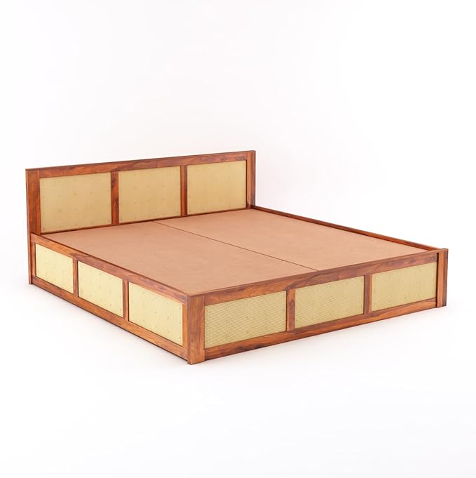 Goyal Handicraft Solid Sheesham Wood King Size Bed with Box Storage for Bedroom Home Living Room Hotel Wooden Double Bed Cot Palang Furniture (Honey Finish)