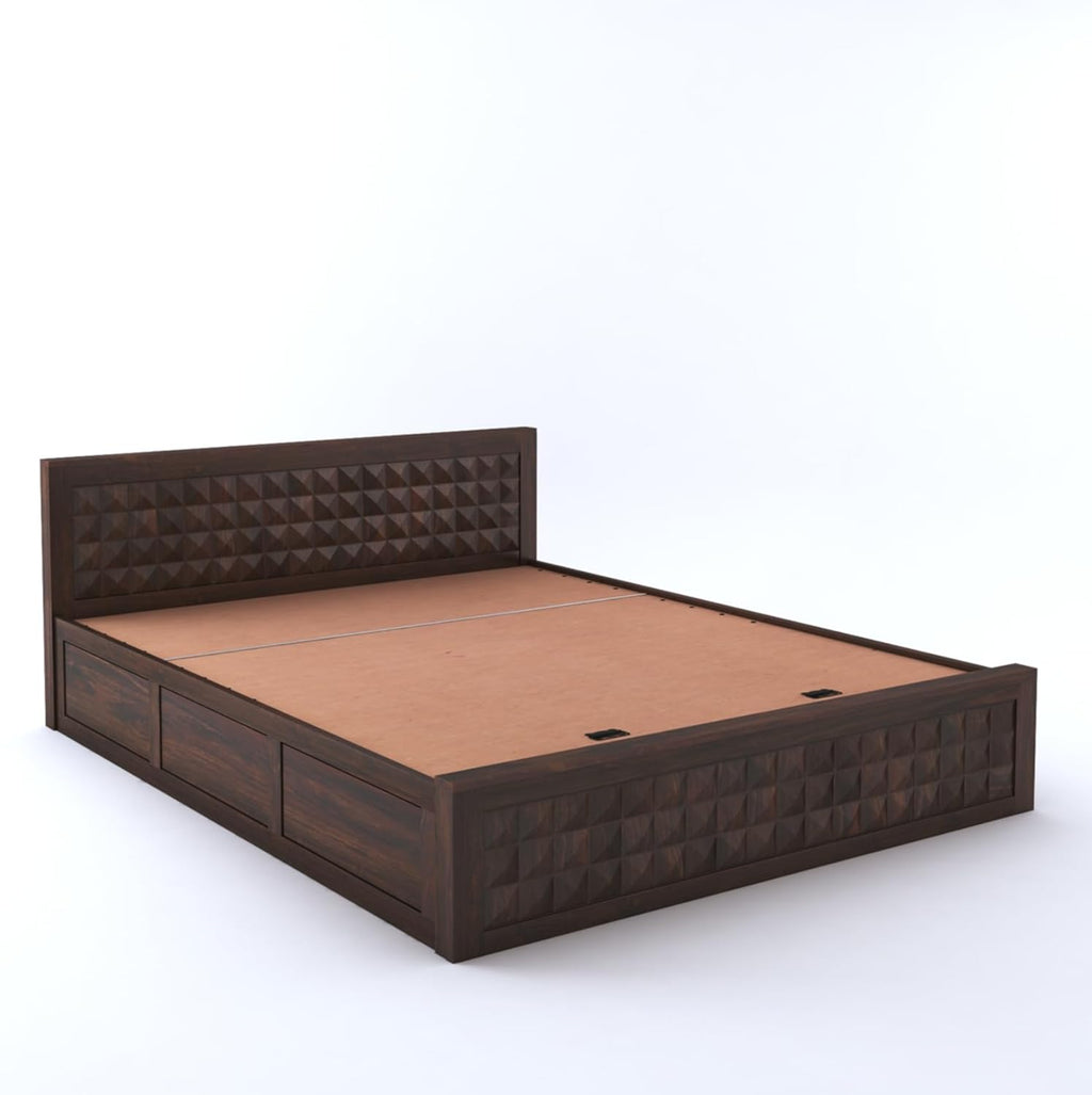 Sheesham Wood Queen Size Bed with Box Storage and Headboard | Durable Wooden Double Bed Cot Palang Furniture for Bedroom, Living Room, Guest Room, Hotel and Home