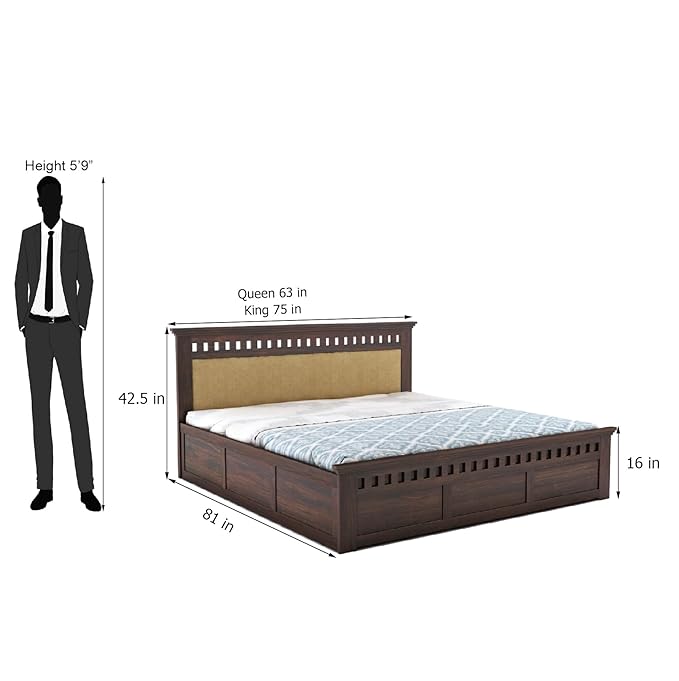 Sheesham Wood Queen Size Bed with Box Storage | 1 Year Warranty | Wooden Double Bed Cot Palang Furniture for Bedroom Living Room Home Hotel