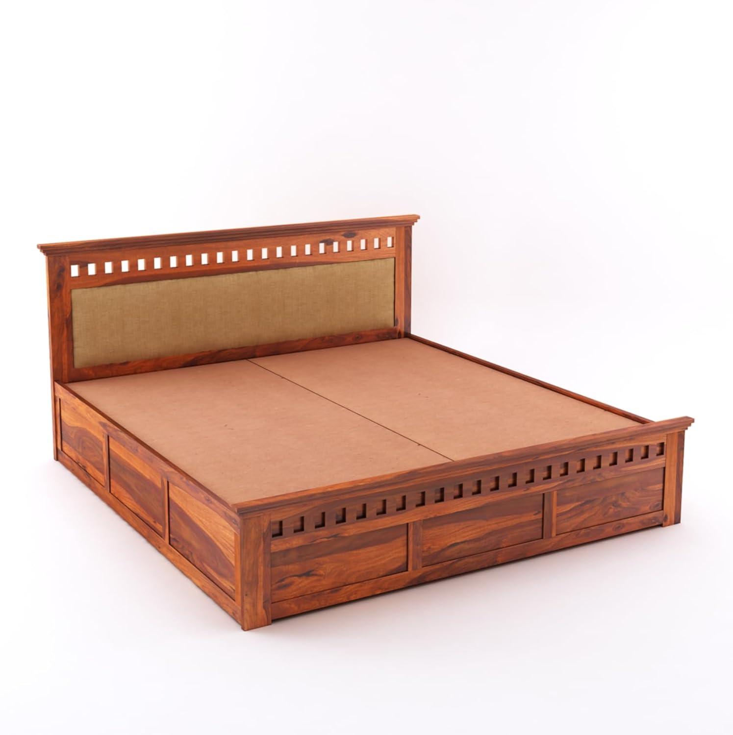 Goyal Handicraft Sheesham Wood King Size Box Storage Bed Home Wooden Double Bed Cot Palang for Living Room and Hotels (Cream and Honey) | 1 Year Warranty