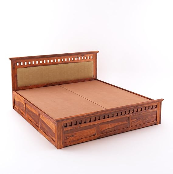 Goyal Handicraft Sheesham Wood Queen Size Kuber Bed with Box Storage for Bedroom Living Room Home Hotel Wooden Double Bed Cot Palang (Cream & Honey Finish) | 1 Year Warranty