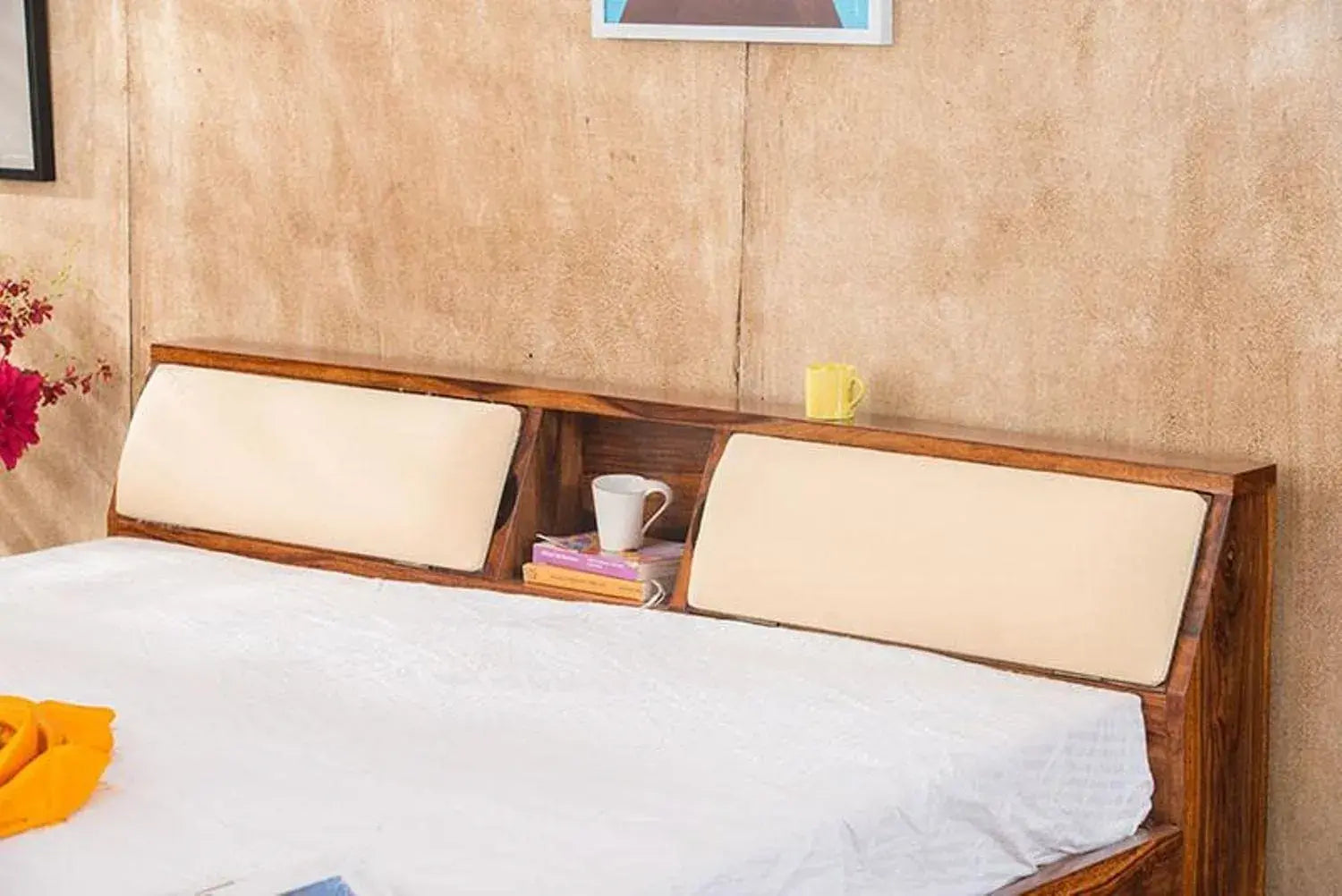 Wood King Size Double Bed With Drawer Storage | Honey Finish