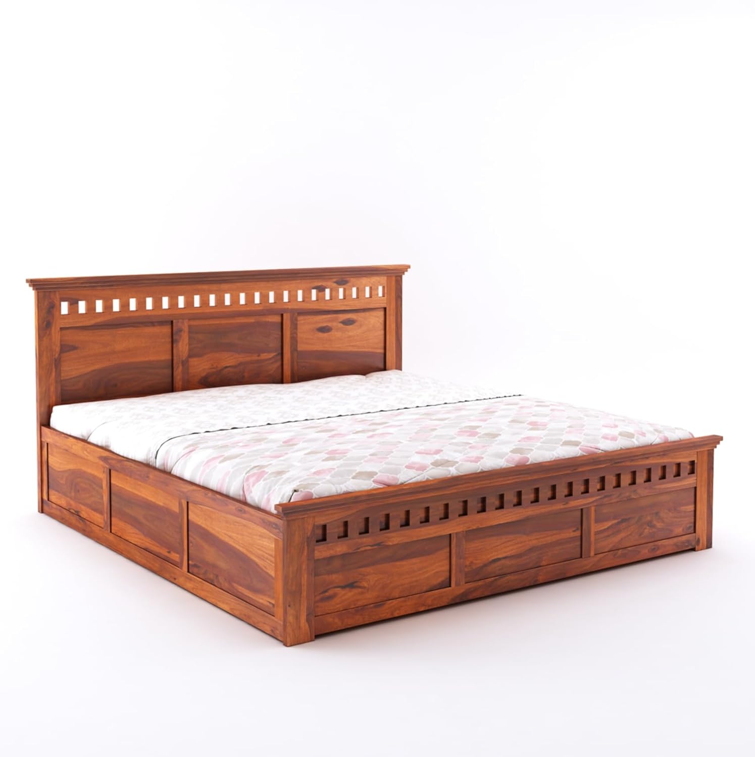 Goyal Handicraft Sheesham Wood King Size Kuber Bed with Box Storage for Bedroom Living Room Home Hotel Wooden Double Bed Cot Palang Furniture (Honey Finish)|1 Year Warranty