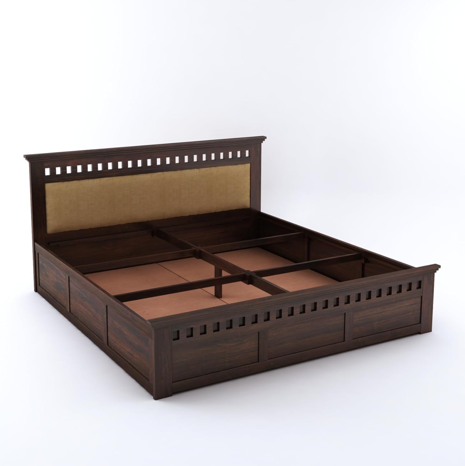 Goyal Handicraft Sheesham Wood Queen Size Kuber Bed with Box Storage for Bedroom Living Room Home Hotel Wooden Double Bed Cot Palang (Cream & Walnut Finish) | 1 Year Warranty