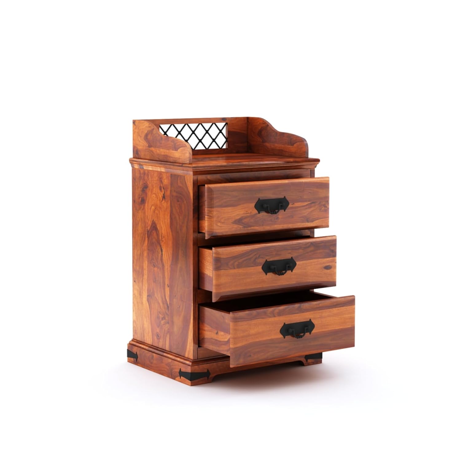 Sheesham Wood Bedside Table with 3 Drawer Storage End Table Sofa Side Table for Living Room Home and Office