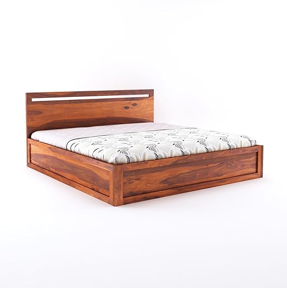 Goyal Handicraft Sheesham Wood King Size Bed with Hydraulic Storage Wooden Double Bed Cot Palang for Bedroom Living Room Home and Hotels (Honey Finish) | 1 Year Warranty