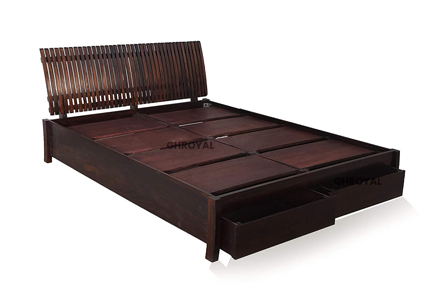 Goyal Handicraft Sheesham Wood Queen Size Bed with Storage for Bedroom Living Room Home Hotel Wooden Double Bed Cot Palang Furniture (Dark Brown Finish)| 1 Year Warranty