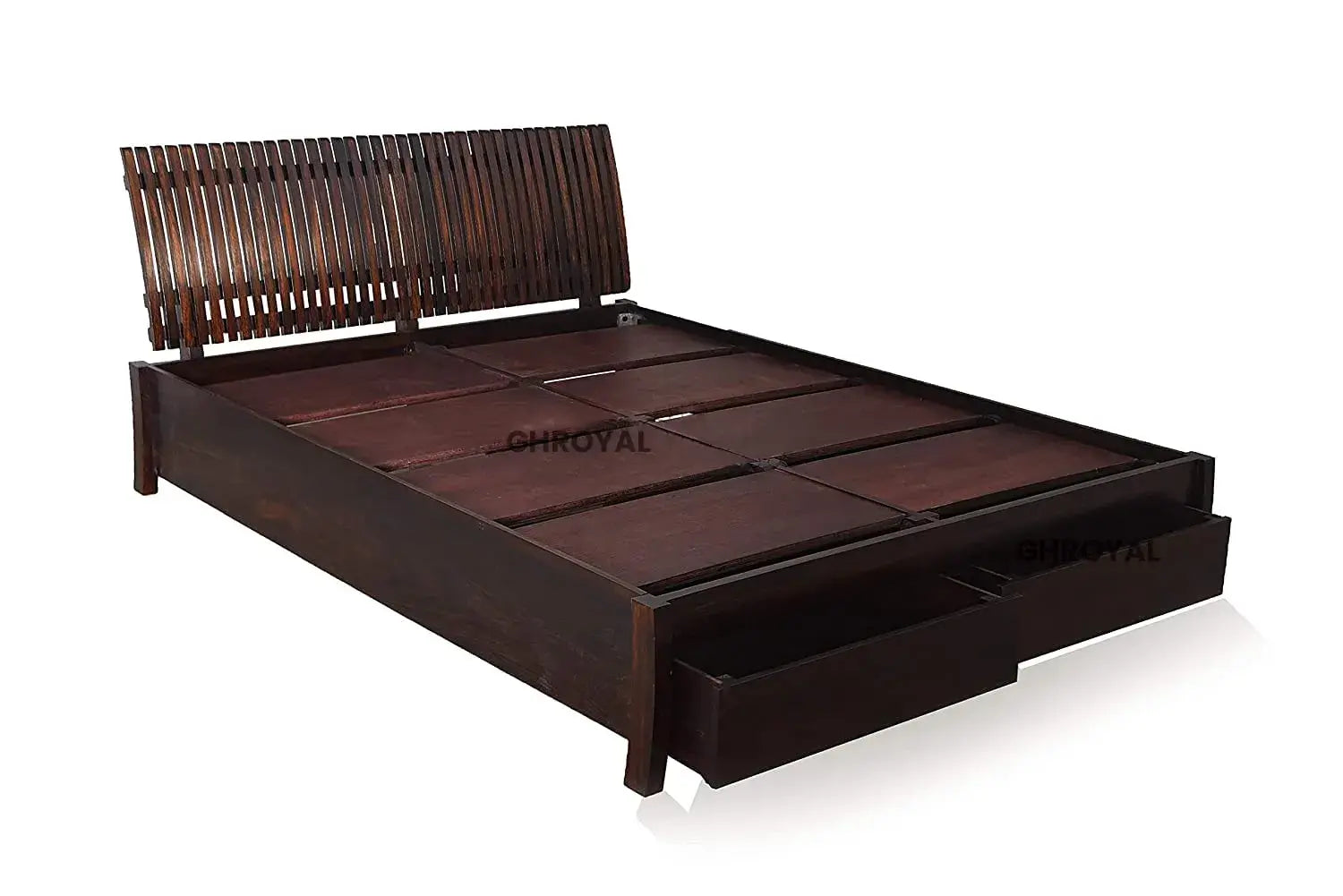 Queen Size Bed For Bedroom With Storage | Dark Brown Finish