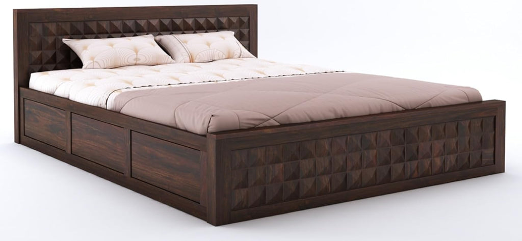 Sheesham Wood King Size Bed with Box Storage and Headboard | Durable Wooden Double Bed Cot Palang Furniture for Bedroom, Living Room, Guest Room, Hotels and Home