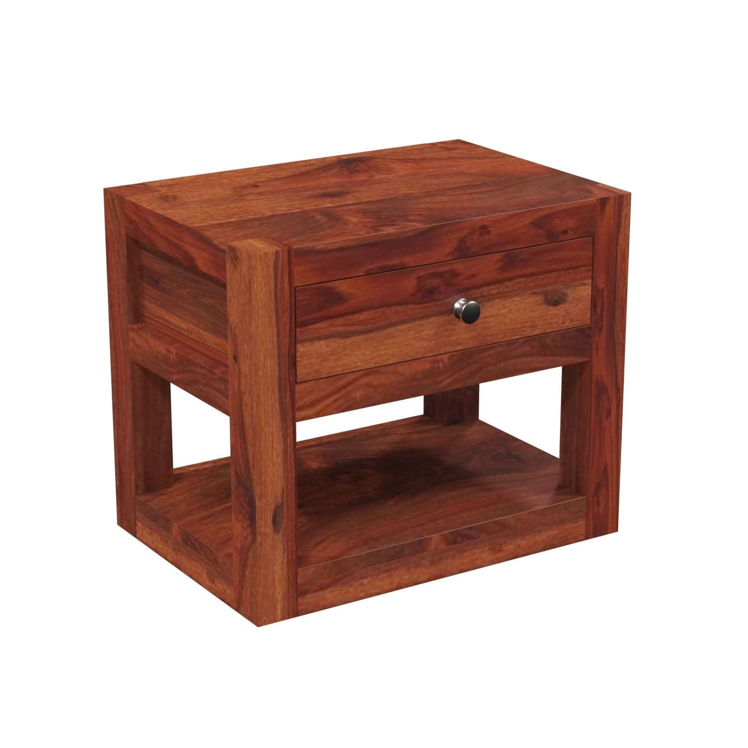 Goyal Handicraft Sheesham Wood Bedside Table with One Drawer Storage for Bedroom Living Room Home Office Nightstand, Sofa Side Table, End Table Furniture (Honey Finish)