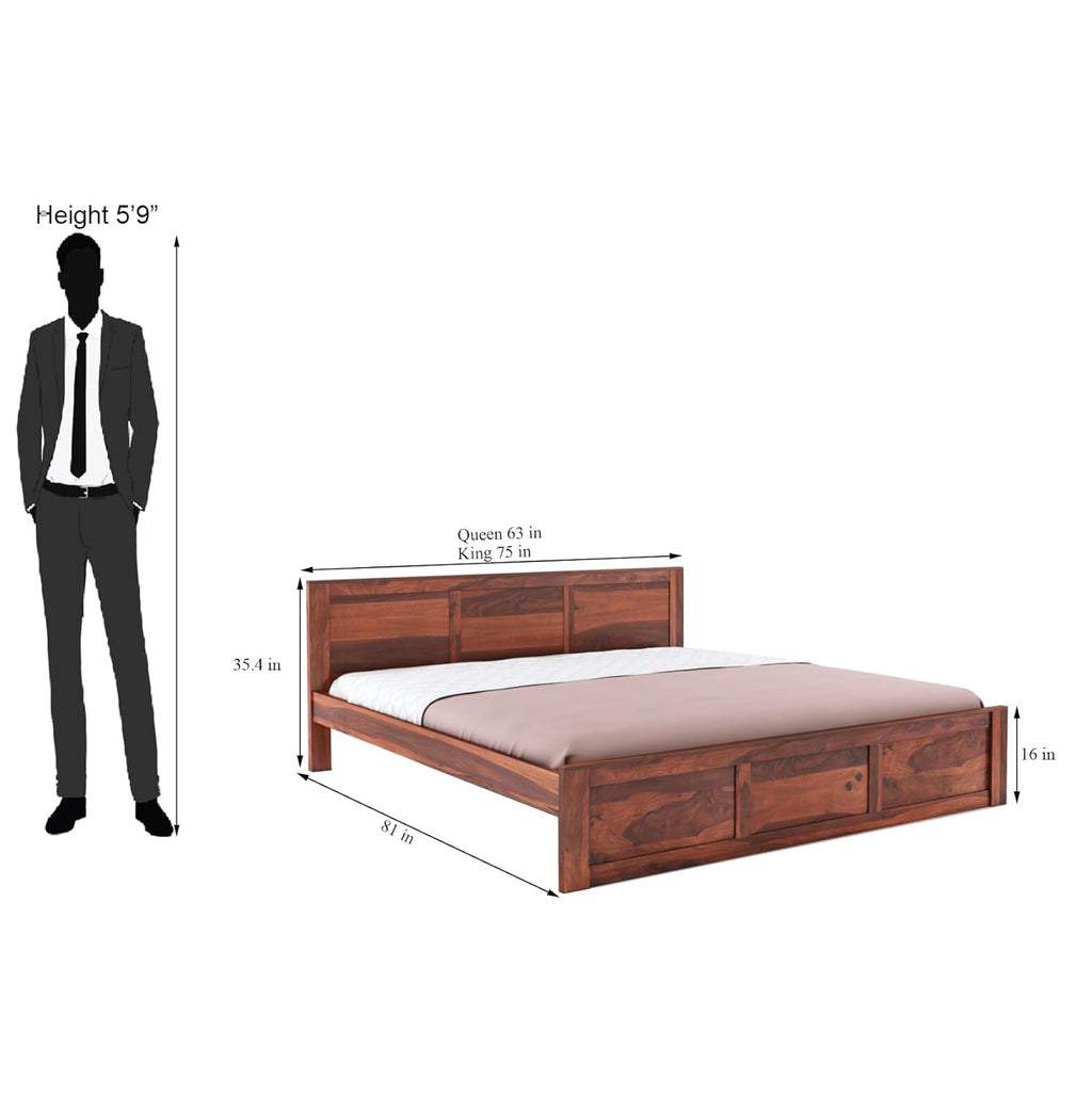 Double Bed Cot Palang With Headboard King Size - Honey Finish (WTS)