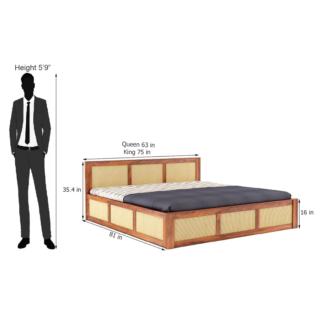 Sheesham Wood King Size Bed with Box Storage for Bedroom Home Living Room Hotel Wooden Double Bed Cot Palang Furniture