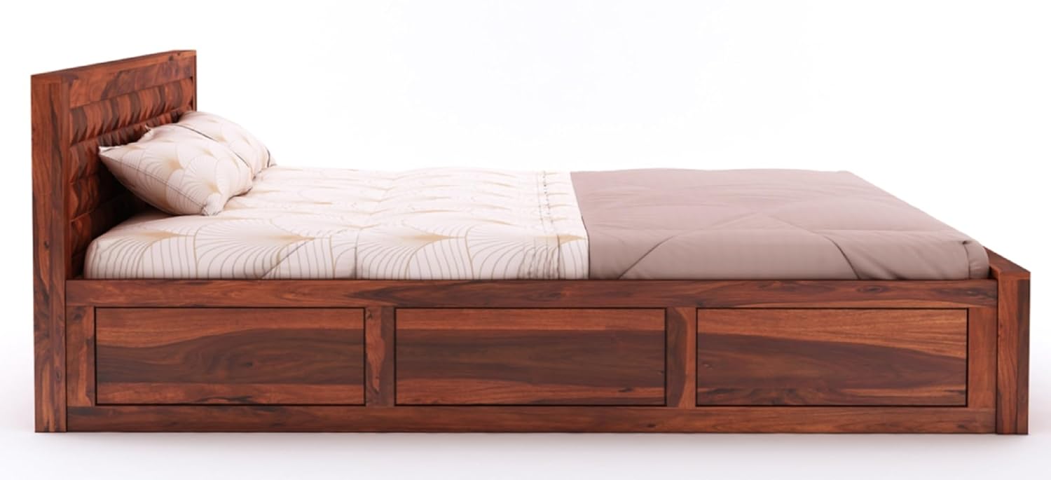 Sheesham Wood King Size Bed with Box Storage and Headboard | Durable Wooden Double Bed Cot Palang Furniture for Bedroom, Living Room, Guest Room, Hotels and Home
