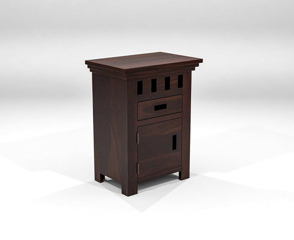 Bedside Table With Drawer And Door Storage | Walnut Finish